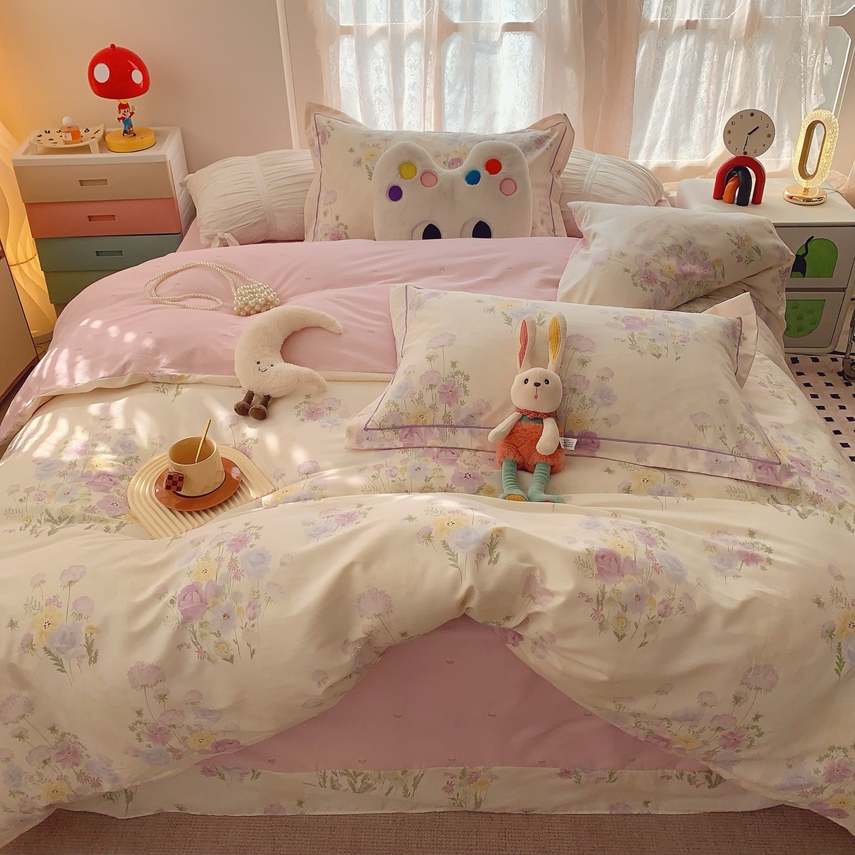 91家纺网 家纺一手货源 找家纺 莱豫家纺 2025新款全棉纯棉小清新印花四件套-第二波 紫月岛