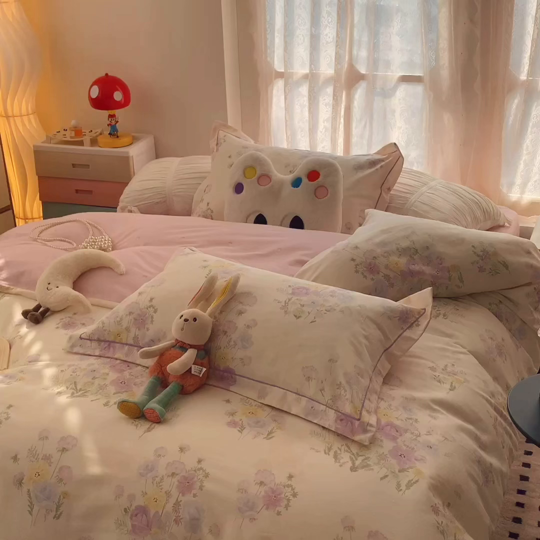 91家纺网 家纺一手货源 找家纺 莱豫家纺 2025新款全棉纯棉小清新印花四件套-第二波 紫月岛