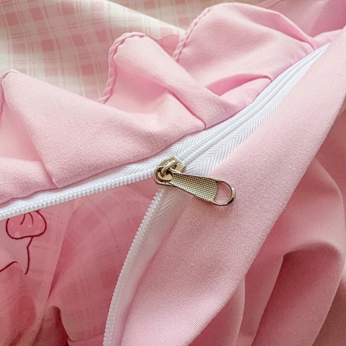 91家纺网 家纺一手货源 找家纺 铠畅 2026春夏新款 锦朵系列韩版水洗棉小清新古棉床盖四件套 锦朵 甜梦喵 粉