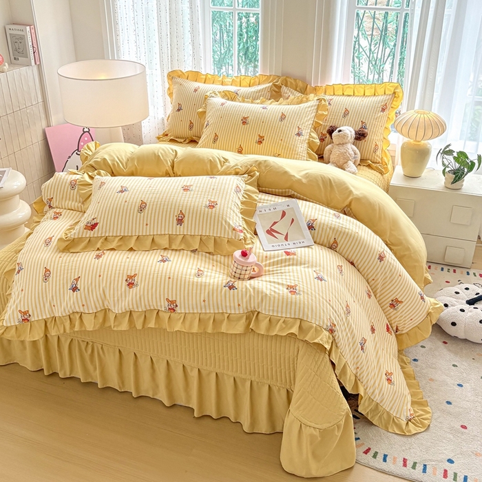 91家纺网 家纺一手货源 找家纺 铠畅 2026春夏新款 锦朵系列韩版水洗棉小清新古棉床盖四件套 锦朵 小星人