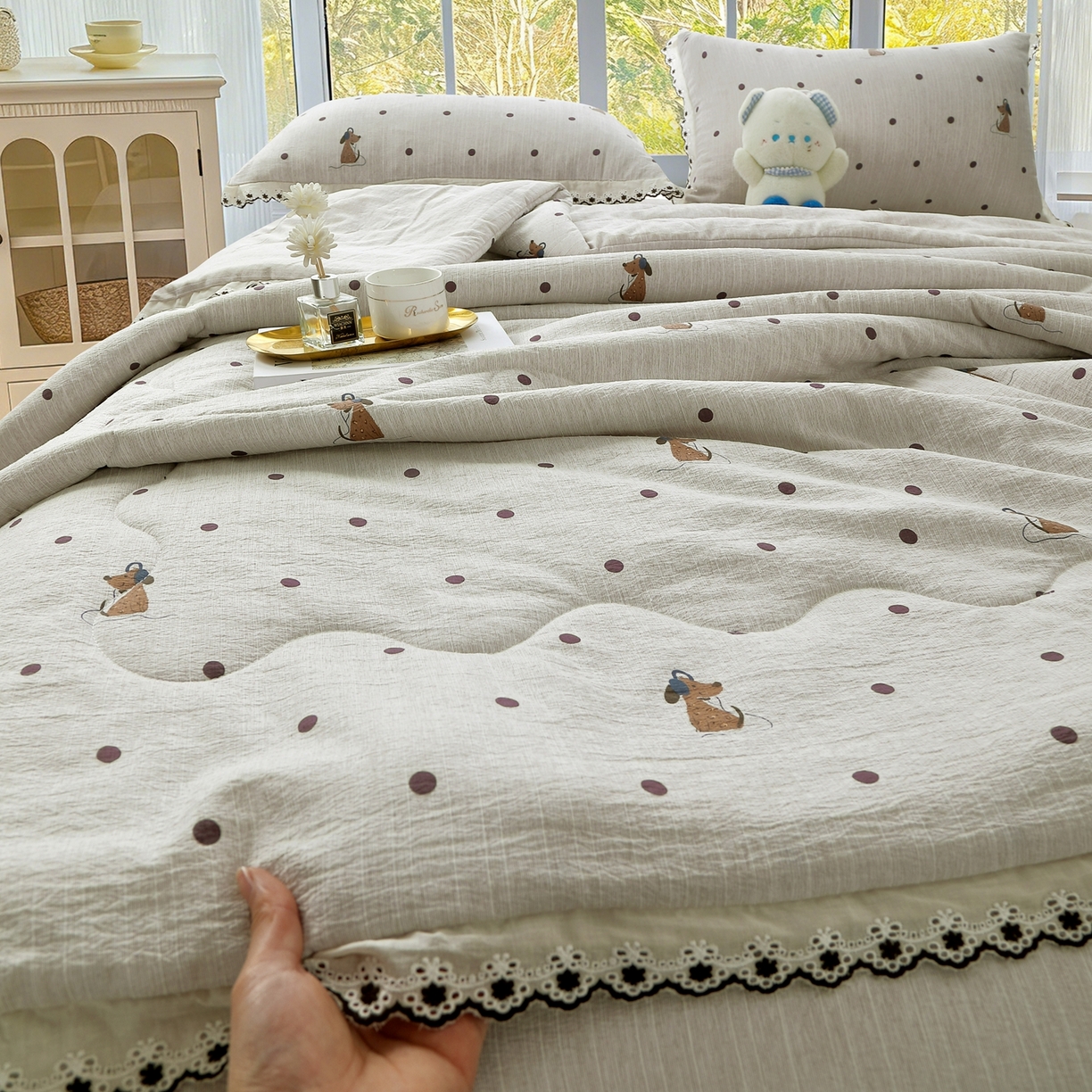 91家纺网 家纺一手货源 找家纺 （总）恋之语 2026新款爆款花边色织水洗棉夏被夏凉被空调被四件套