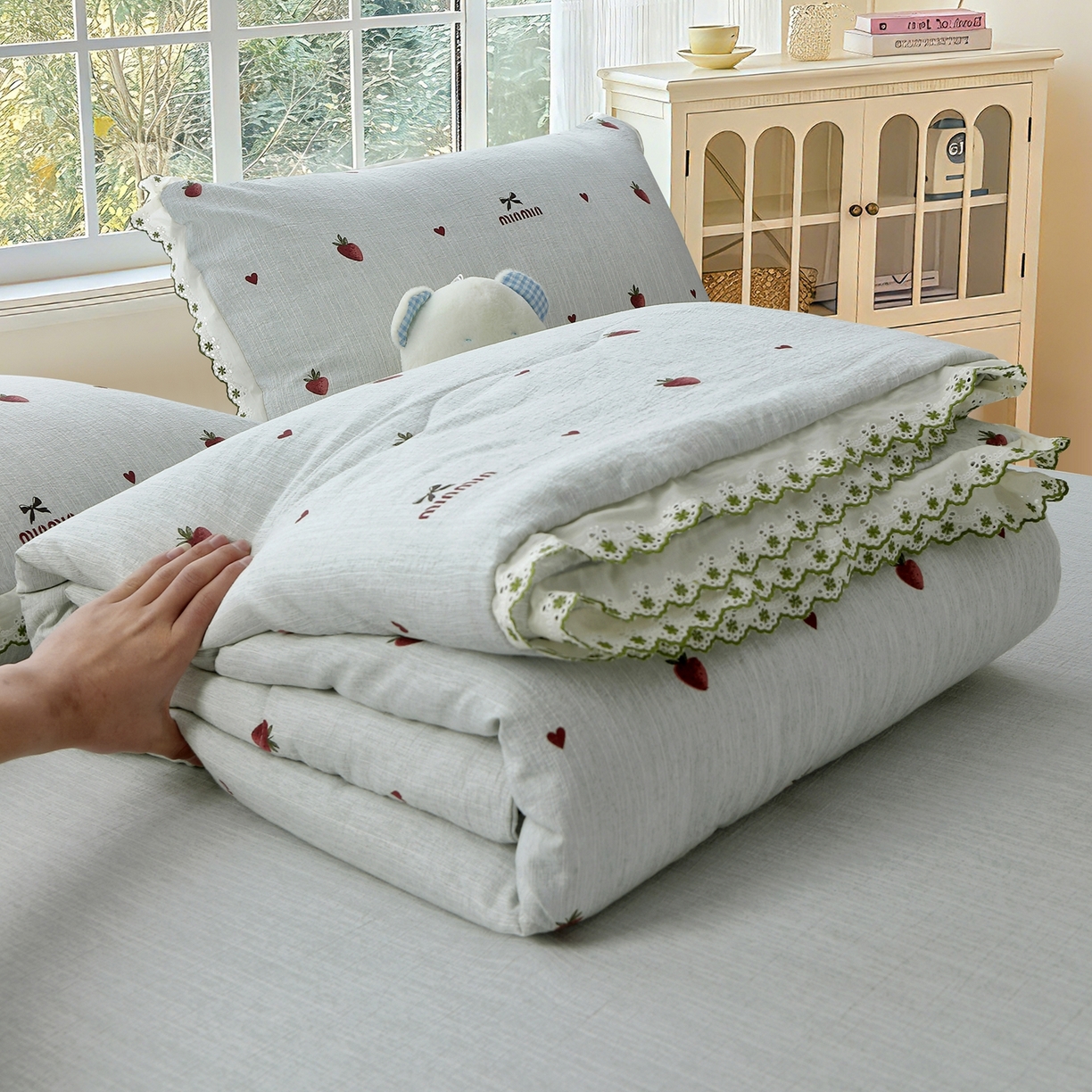 91家纺网 家纺一手货源 找家纺 （总）恋之语 2026新款爆款花边色织水洗棉夏被夏凉被空调被四件套