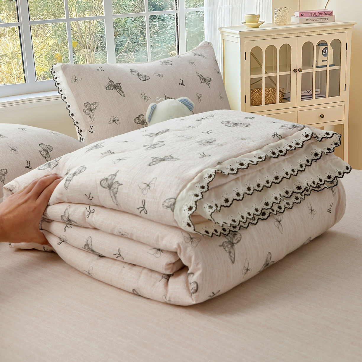 91家纺网 家纺一手货源 找家纺 （总）恋之语 2026新款爆款花边色织水洗棉夏被夏凉被空调被四件套