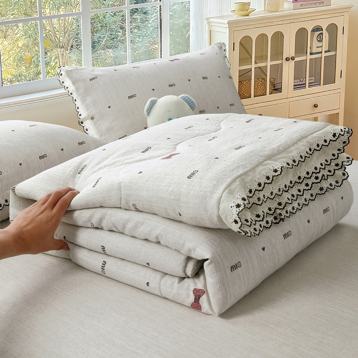 91家纺网 家纺一手货源 找家纺 （总）恋之语 2026新款爆款花边色织水洗棉夏被夏凉被空调被四件套