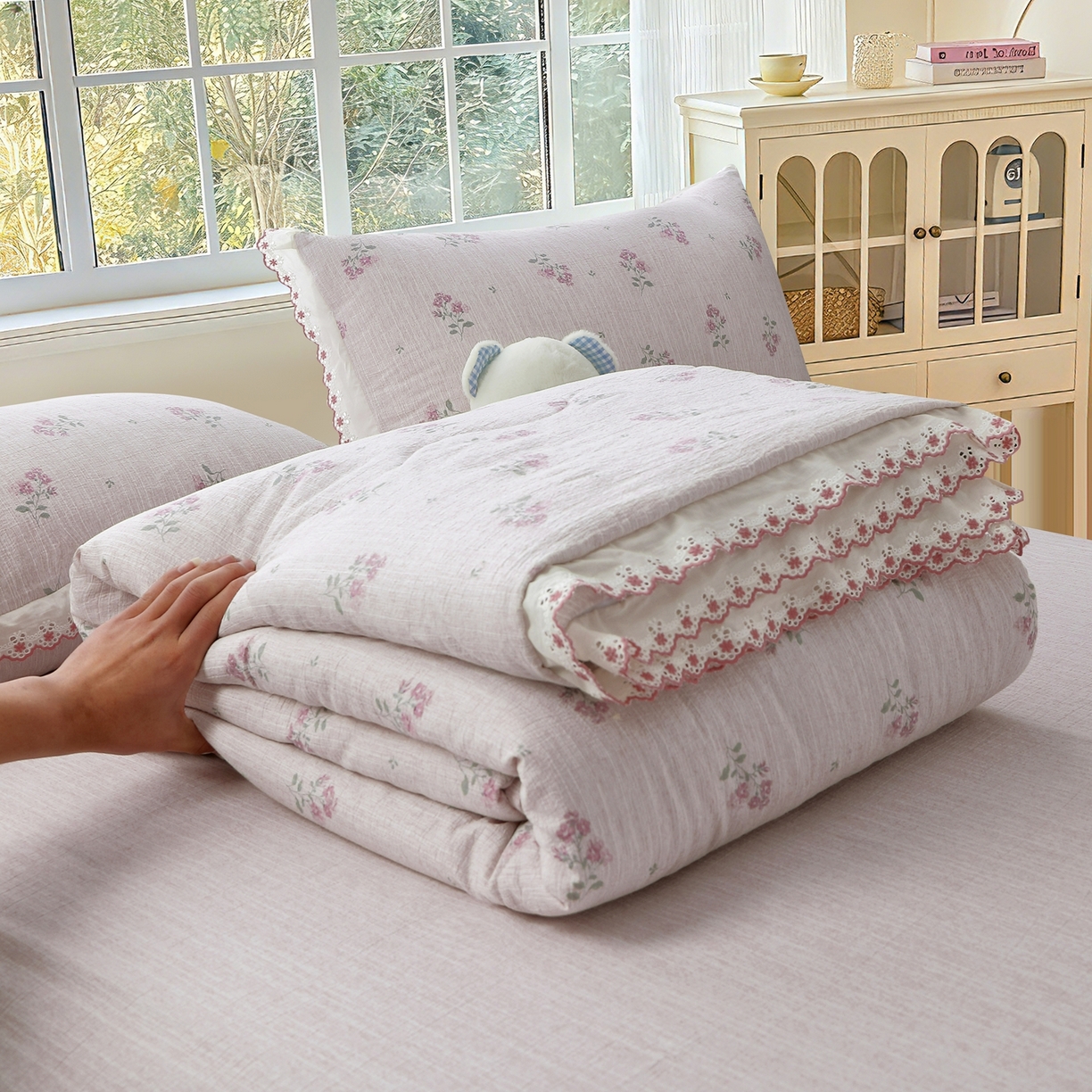 91家纺网 家纺一手货源 找家纺 （总）恋之语 2026新款爆款花边色织水洗棉夏被夏凉被空调被四件套