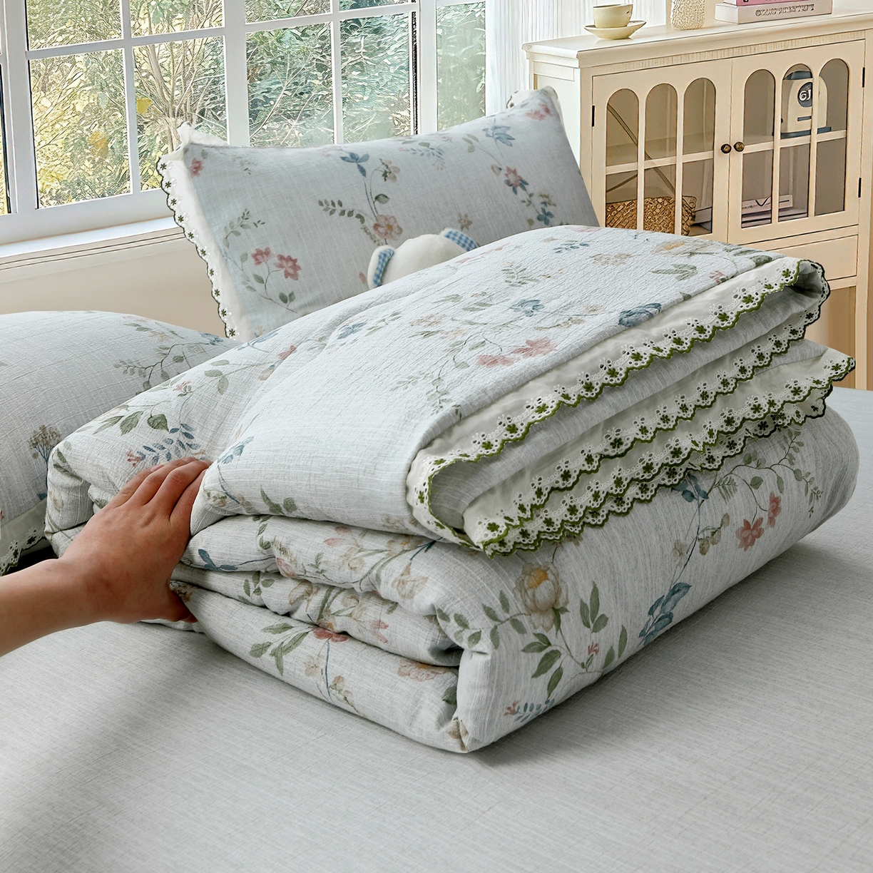 91家纺网 家纺一手货源 找家纺 （总）恋之语 2026新款爆款花边色织水洗棉夏被夏凉被空调被四件套