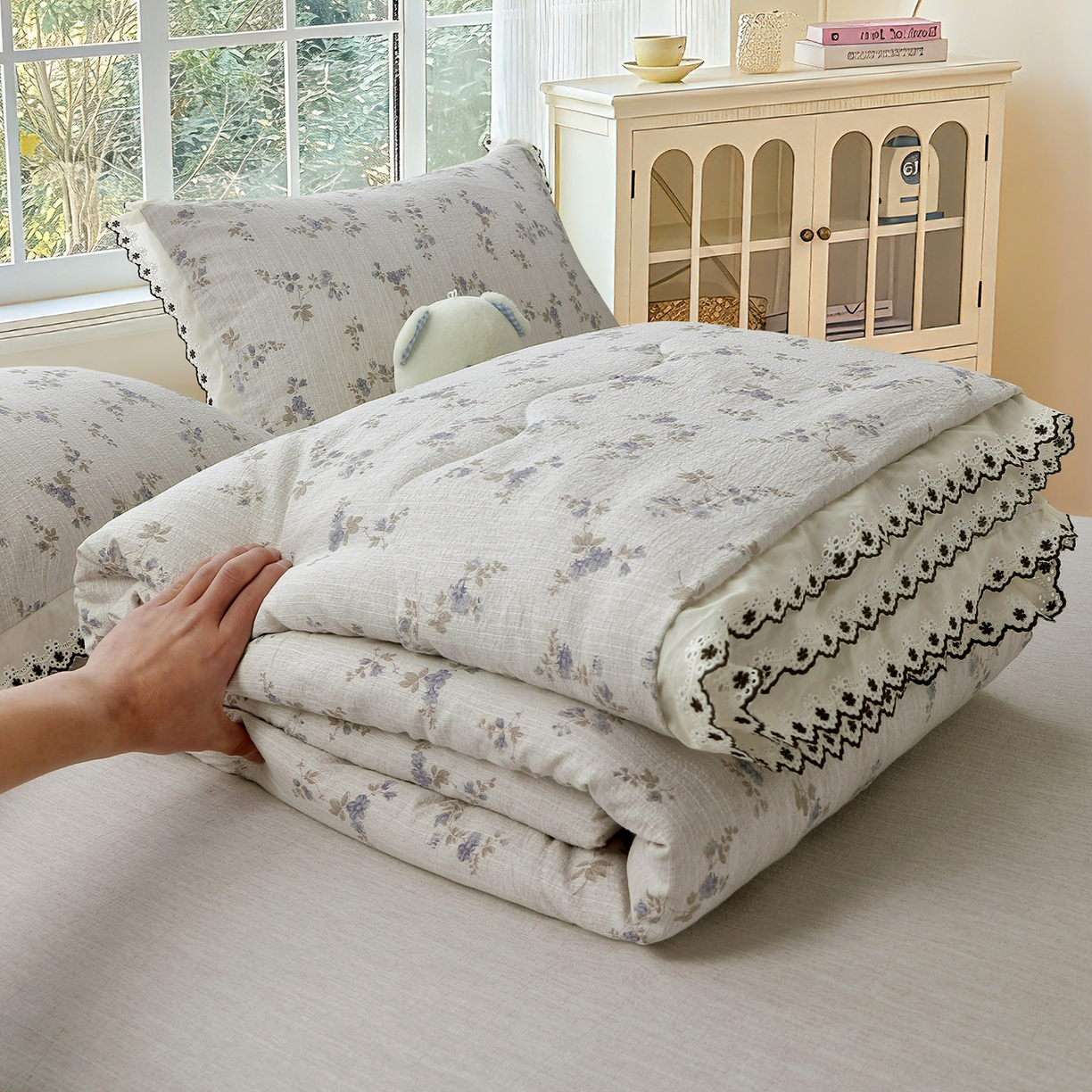 91家纺网 家纺一手货源 找家纺 （总）恋之语 2026新款爆款花边色织水洗棉夏被夏凉被空调被四件套