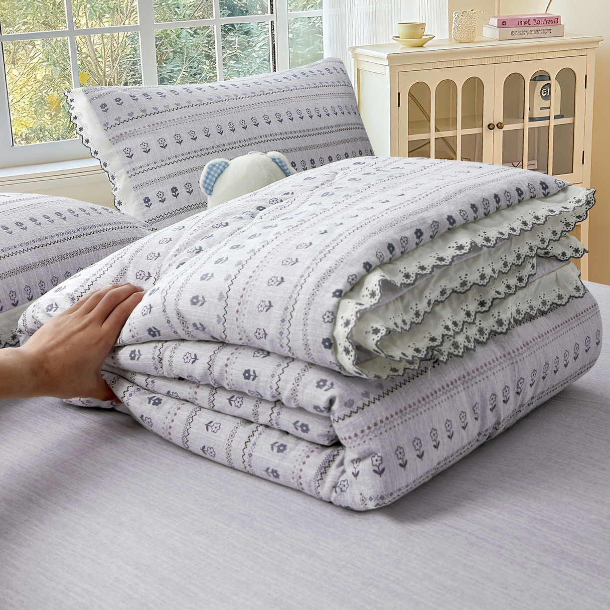 91家纺网 家纺一手货源 找家纺 （总）恋之语 2026新款爆款花边色织水洗棉夏被夏凉被空调被四件套