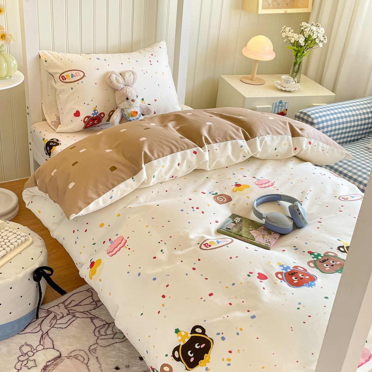 91家纺网 家纺一手货源 找家纺 女子家纺 2026新款春夏13070印花床笠单品床笠床笠单件 快乐熊仔