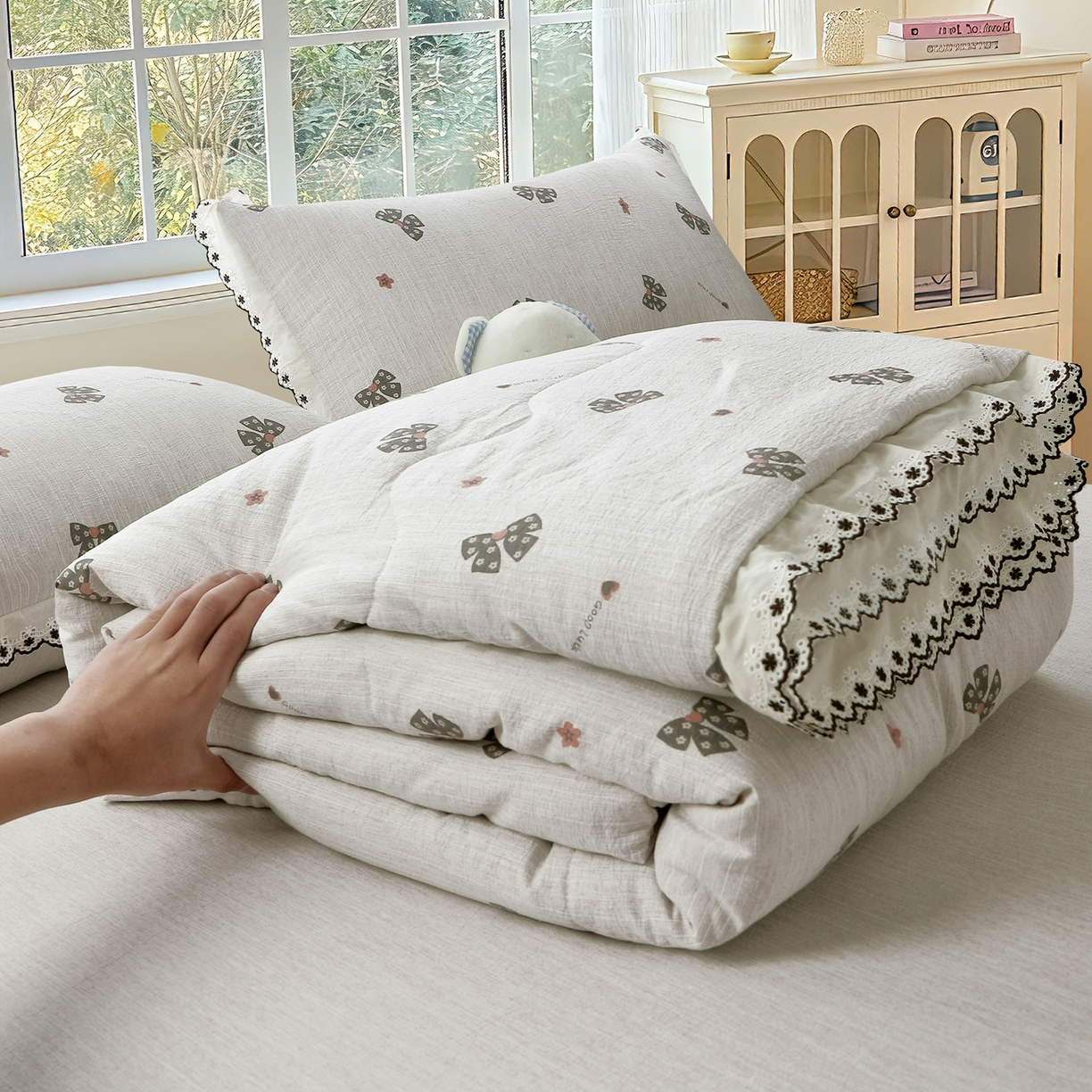 恋之语 2026新款爆款花边色织水洗棉夏被夏凉被空调被四件套 墨蝶轻舞