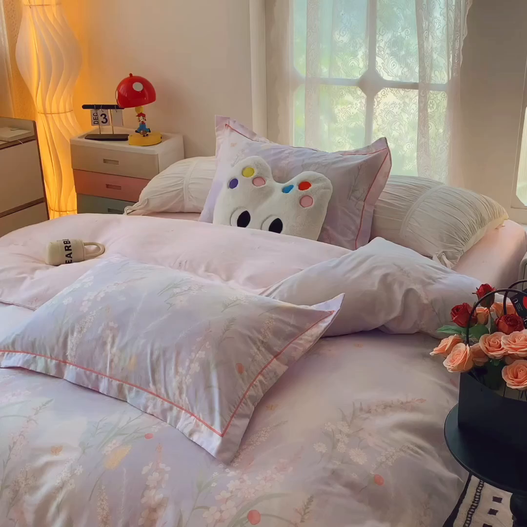 91家纺网 家纺一手货源 找家纺 莱豫家纺 2025新款全棉纯棉小清新印花四件套-第二波 幽兰雅韵