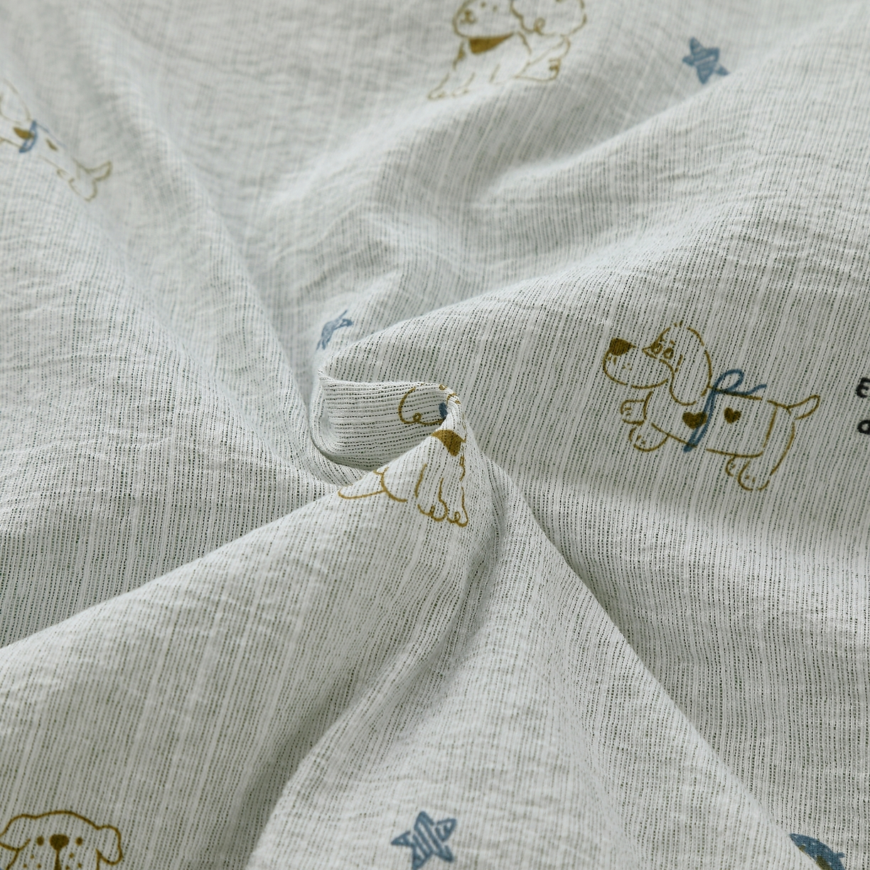 91家纺网 家纺一手货源 找家纺 恋之语 2026新款爆款花边色织水洗棉夏被夏凉被空调被四件套 浅蓝萌宠