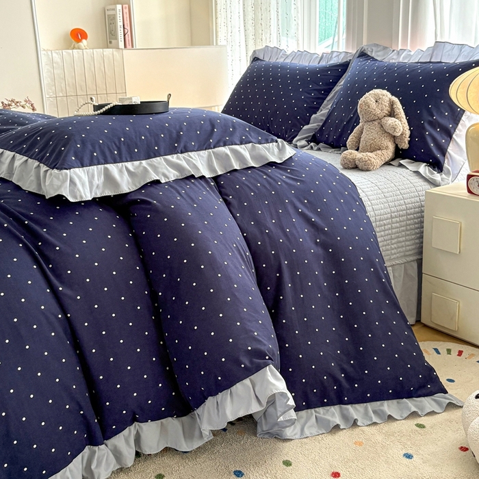 91家纺网 家纺一手货源 找家纺 铠畅 2026春夏新款 锦朵系列韩版水洗棉小清新古棉床盖四件套 锦朵 星落深海