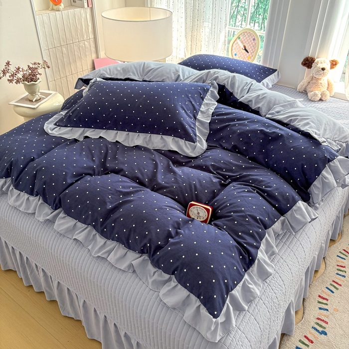 91家纺网 家纺一手货源 找家纺 铠畅 2026春夏新款 锦朵系列韩版水洗棉小清新古棉床盖四件套 锦朵 星落深海