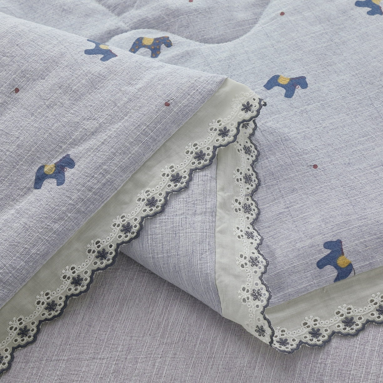 91家纺网 家纺一手货源 找家纺 恋之语 2026新款爆款花边色织水洗棉夏被夏凉被空调被四件套 浅蓝旺旺