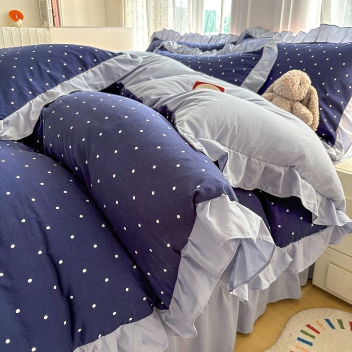 91家纺网 家纺一手货源 找家纺 铠畅 2026春夏新款 锦朵系列韩版水洗棉小清新古棉床盖四件套 锦朵 星落深海