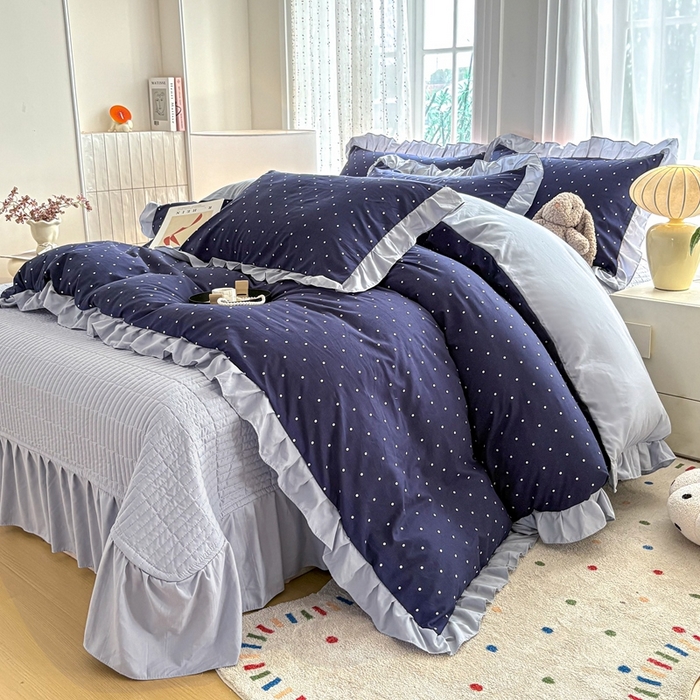 91家纺网 家纺一手货源 找家纺 铠畅 2026春夏新款 锦朵系列韩版水洗棉小清新古棉床盖四件套 锦朵 星落深海