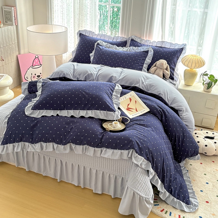 91家纺网 家纺一手货源 找家纺 铠畅 2026春夏新款 锦朵系列韩版水洗棉小清新古棉床盖四件套 锦朵 星落深海