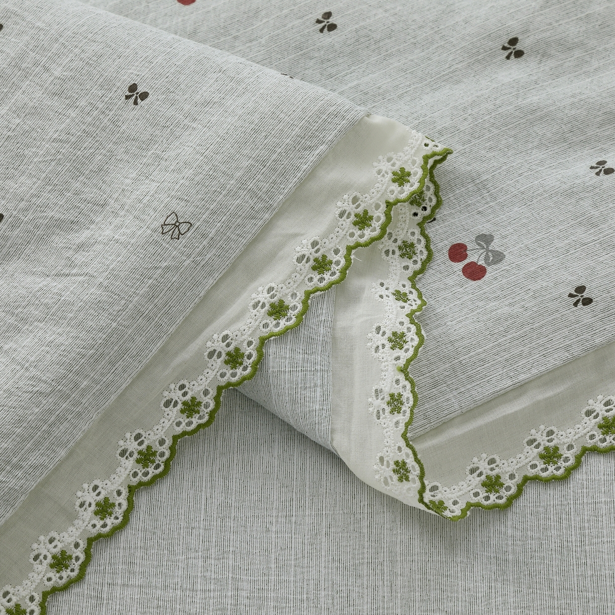 91家纺网 家纺一手货源 找家纺 恋之语 2026新款爆款花边色织水洗棉夏被夏凉被空调被四件套 樱桃-蓝