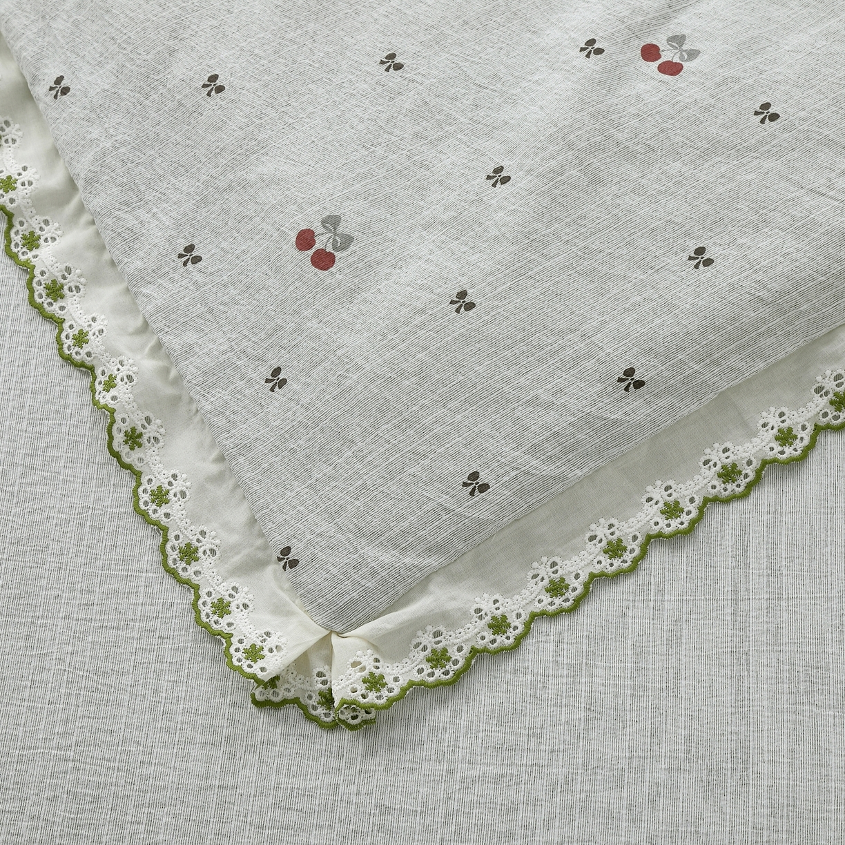 91家纺网 家纺一手货源 找家纺 恋之语 2026新款爆款花边色织水洗棉夏被夏凉被空调被四件套 樱桃-蓝