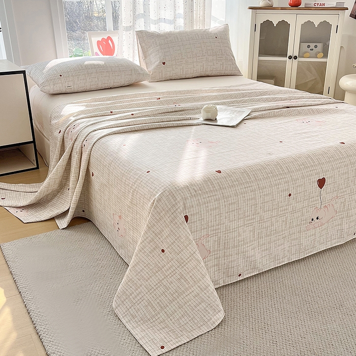 91家纺网 家纺一手货源 找家纺 首爱家纺 2026春夏新款100%全棉纯棉老粗布床单凉席席子 虹猫