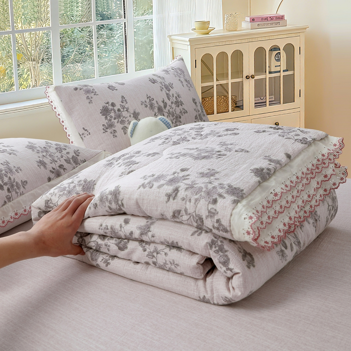 91家纺网 家纺一手货源 找家纺 （总）恋之语 2026新款爆款花边色织水洗棉夏被夏凉被空调被四件套