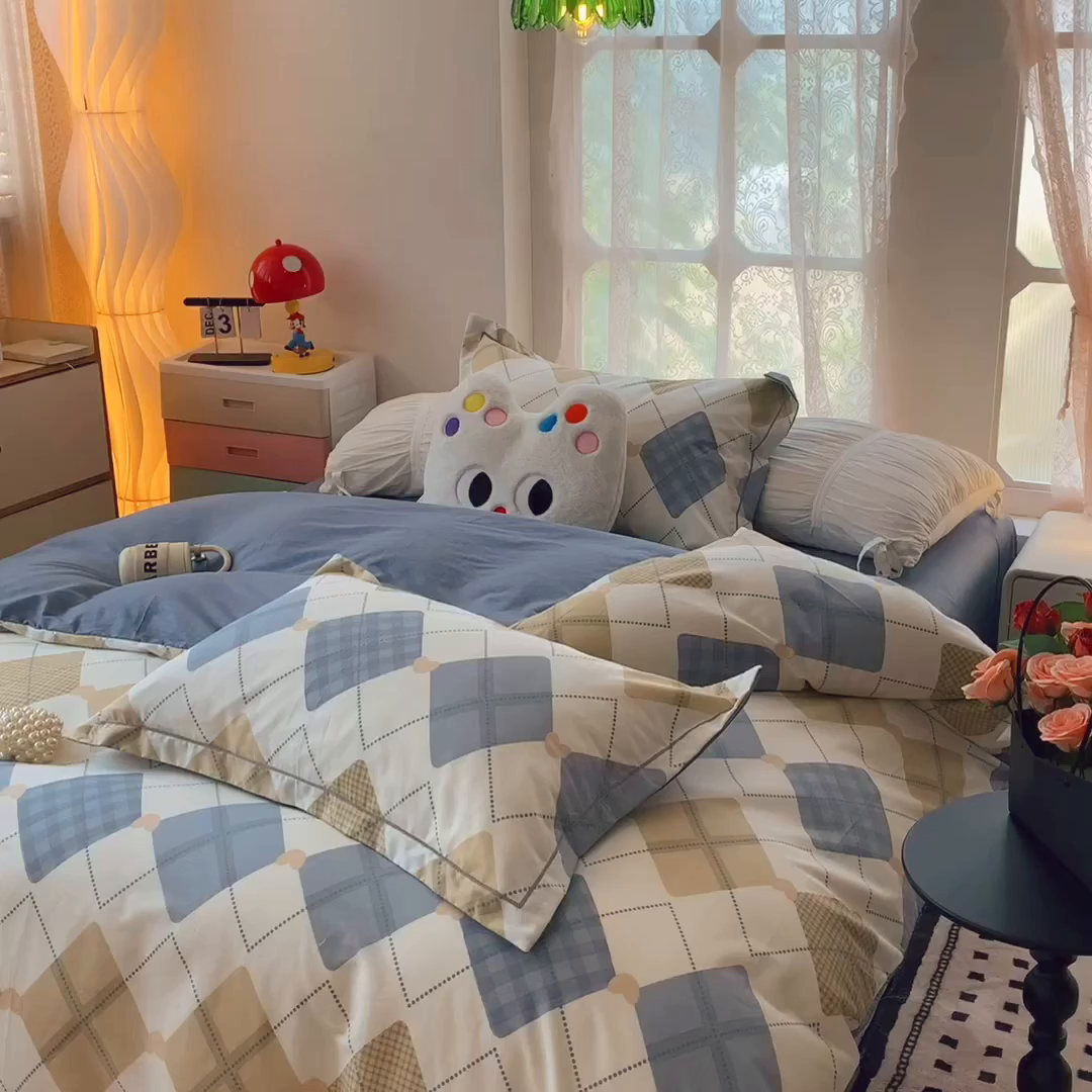 91家纺网 家纺一手货源 找家纺 莱豫家纺 2025新款全棉纯棉小清新印花四件套-第二波 学院风