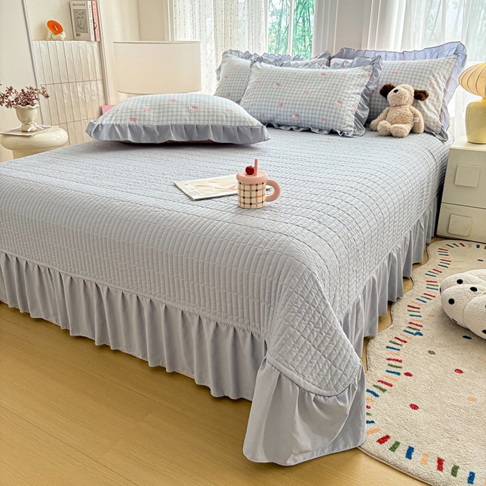 91家纺网 家纺一手货源 找家纺 铠畅 2026春夏新款 锦朵系列韩版水洗棉小清新古棉床盖四件套 锦朵 云格甜喵