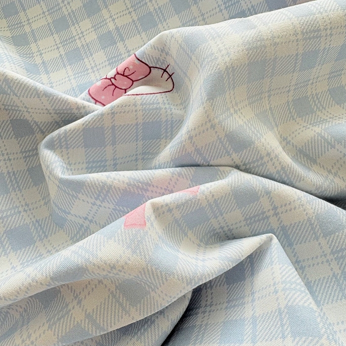 91家纺网 家纺一手货源 找家纺 铠畅 2026春夏新款 锦朵系列韩版水洗棉小清新古棉床盖四件套 锦朵 云格甜喵