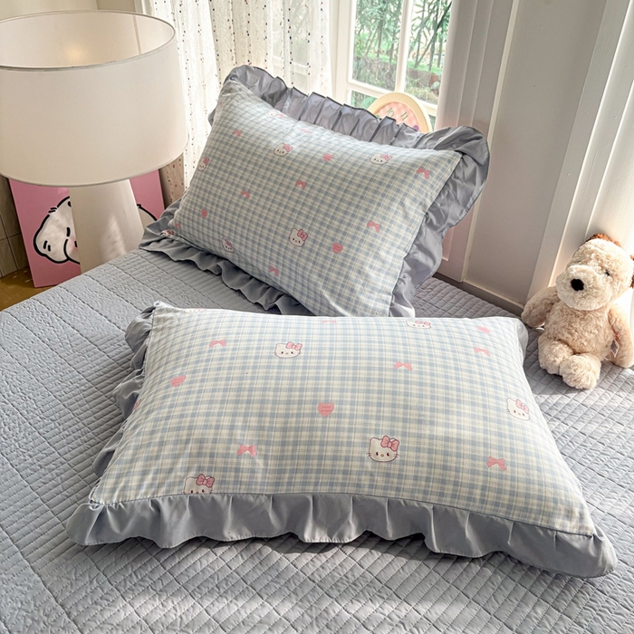 91家纺网 家纺一手货源 找家纺 铠畅 2026春夏新款 锦朵系列韩版水洗棉小清新古棉床盖四件套 锦朵 云格甜喵