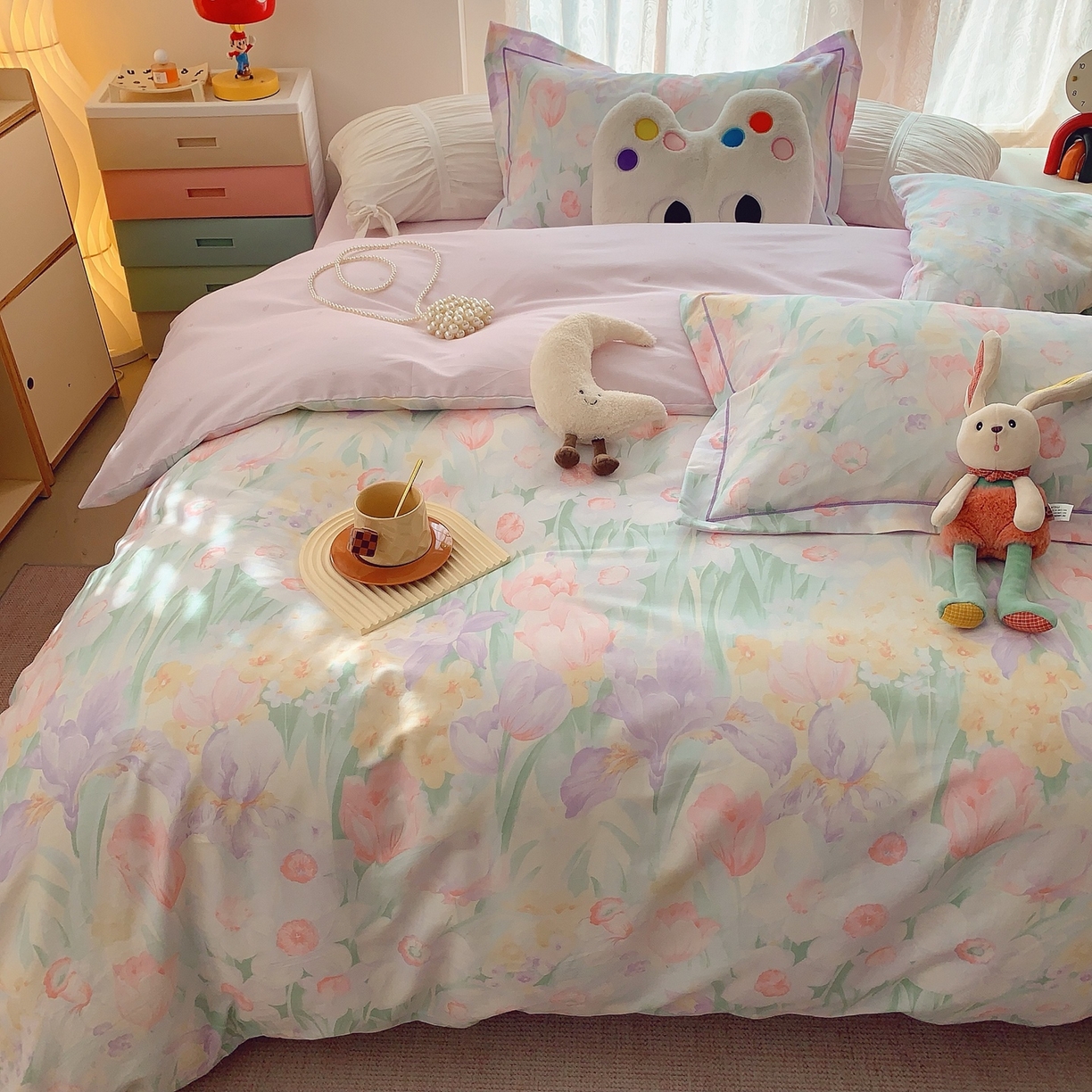 91家纺网 家纺一手货源 找家纺 莱豫家纺 2025新款全棉纯棉小清新印花四件套-第二波 星河恋