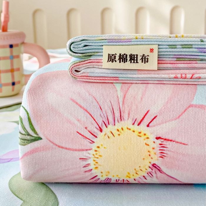 91家纺网 家纺一手货源 找家纺 首爱家纺 2026春夏新款100%全棉纯棉老粗布床单凉席席子 花海