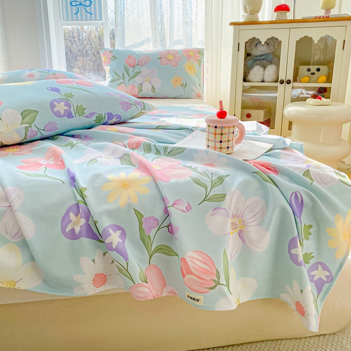 91家纺网 家纺一手货源 找家纺 首爱家纺 2026春夏新款100%全棉纯棉老粗布床单凉席席子 花海