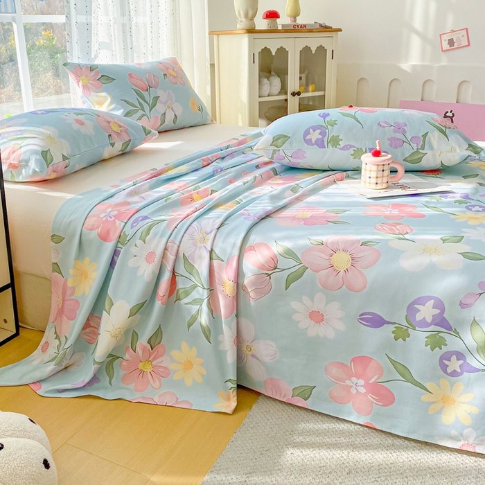 91家纺网 家纺一手货源 找家纺 首爱家纺 2026春夏新款100%全棉纯棉老粗布床单凉席席子 花海