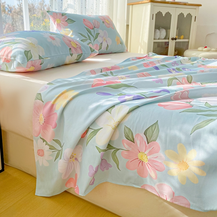 91家纺网 家纺一手货源 找家纺 首爱家纺 2026春夏新款100%全棉纯棉老粗布床单凉席席子 花海