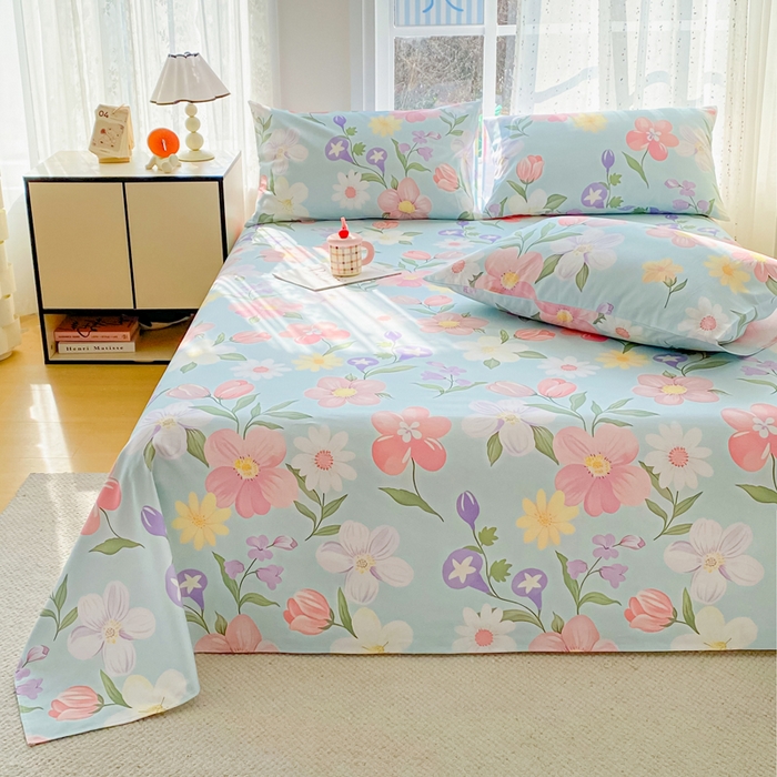 91家纺网 家纺一手货源 找家纺 首爱家纺 2026春夏新款100%全棉纯棉老粗布床单凉席席子 花海