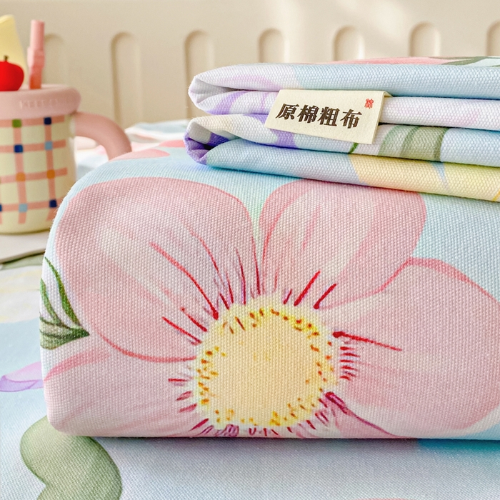 91家纺网 家纺一手货源 找家纺 首爱家纺 2026春夏新款100%全棉纯棉老粗布床单凉席席子 花海