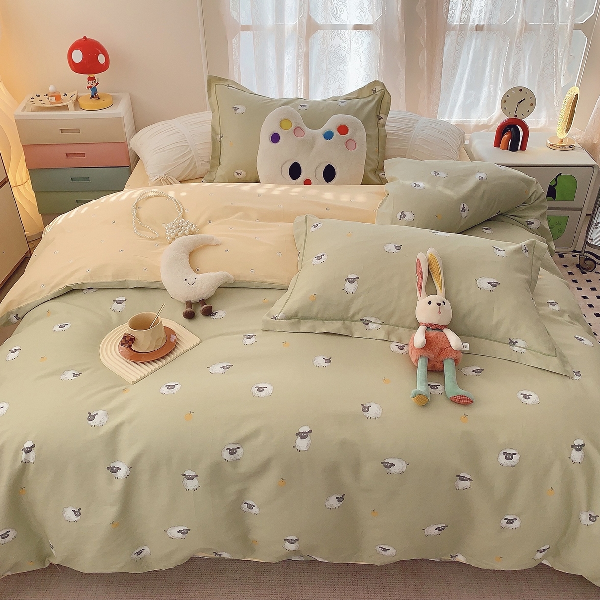 91家纺网 家纺一手货源 找家纺 莱豫家纺 2025新款全棉纯棉小清新印花四件套-第二波 小羊肖恩