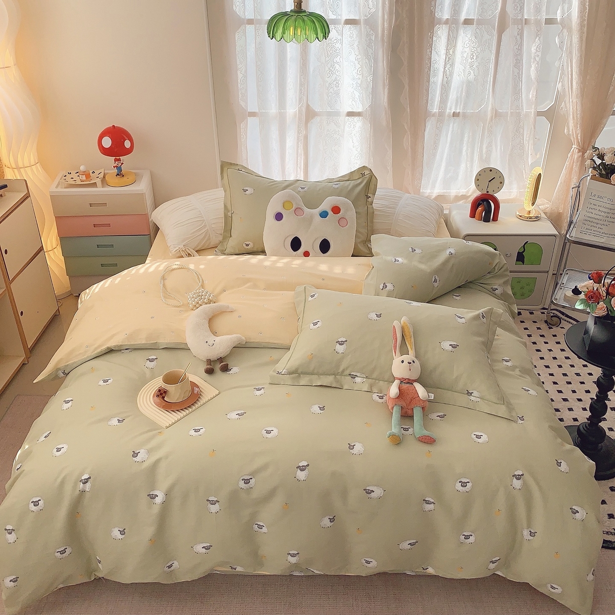 91家纺网 家纺一手货源 找家纺 莱豫家纺 2025新款全棉纯棉小清新印花四件套-第二波 小羊肖恩