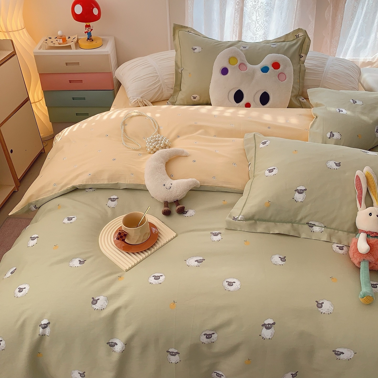 91家纺网 家纺一手货源 找家纺 莱豫家纺 2025新款全棉纯棉小清新印花四件套-第二波 小羊肖恩