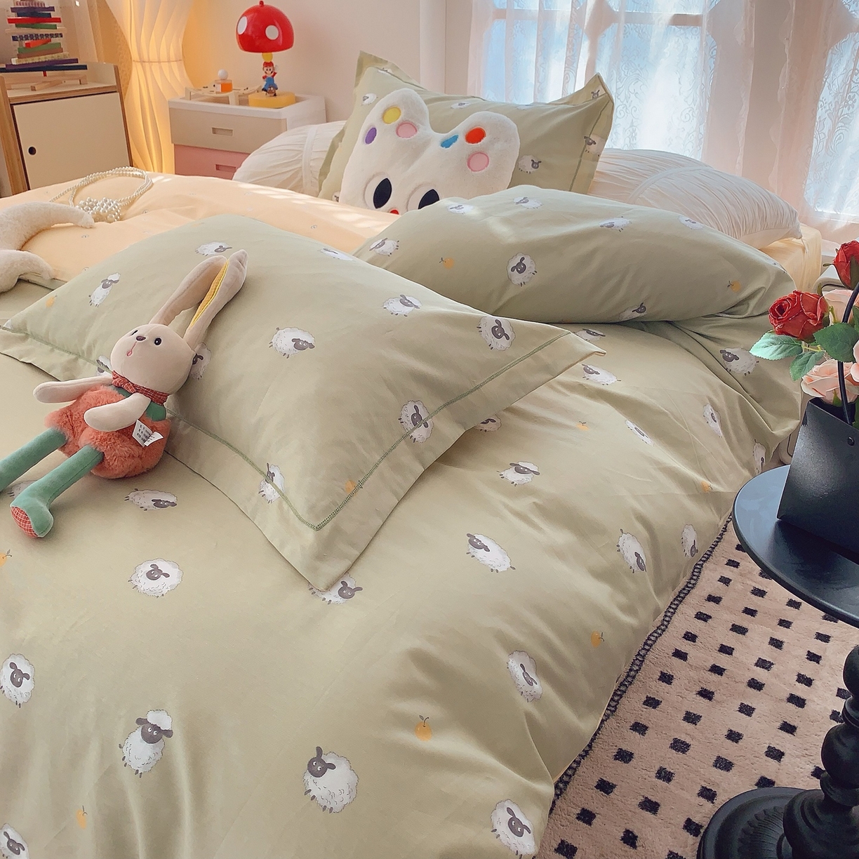 91家纺网 家纺一手货源 找家纺 莱豫家纺 2025新款全棉纯棉小清新印花四件套-第二波 小羊肖恩