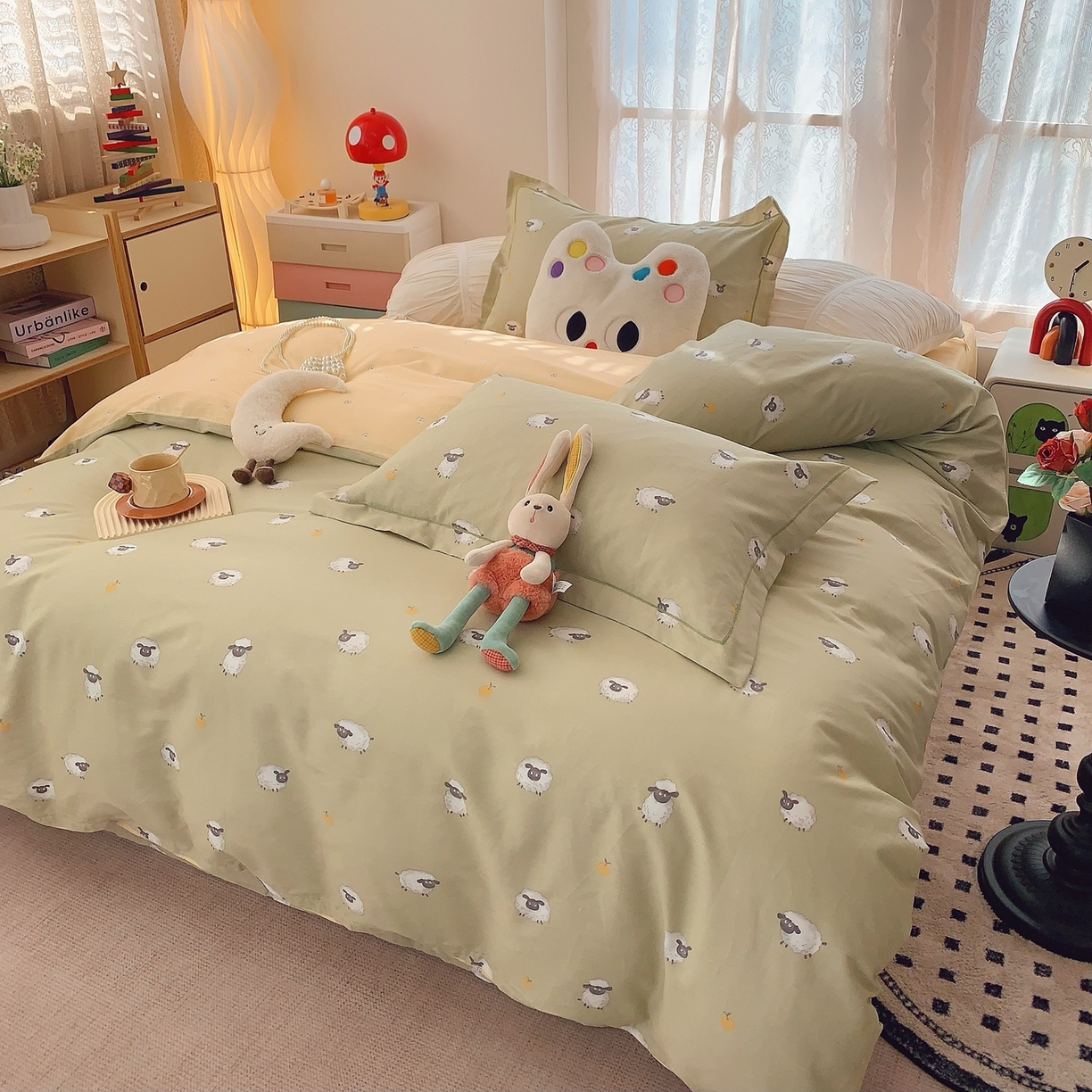 91家纺网 家纺一手货源 找家纺 莱豫家纺 2025新款全棉纯棉小清新印花四件套-第二波 小羊肖恩