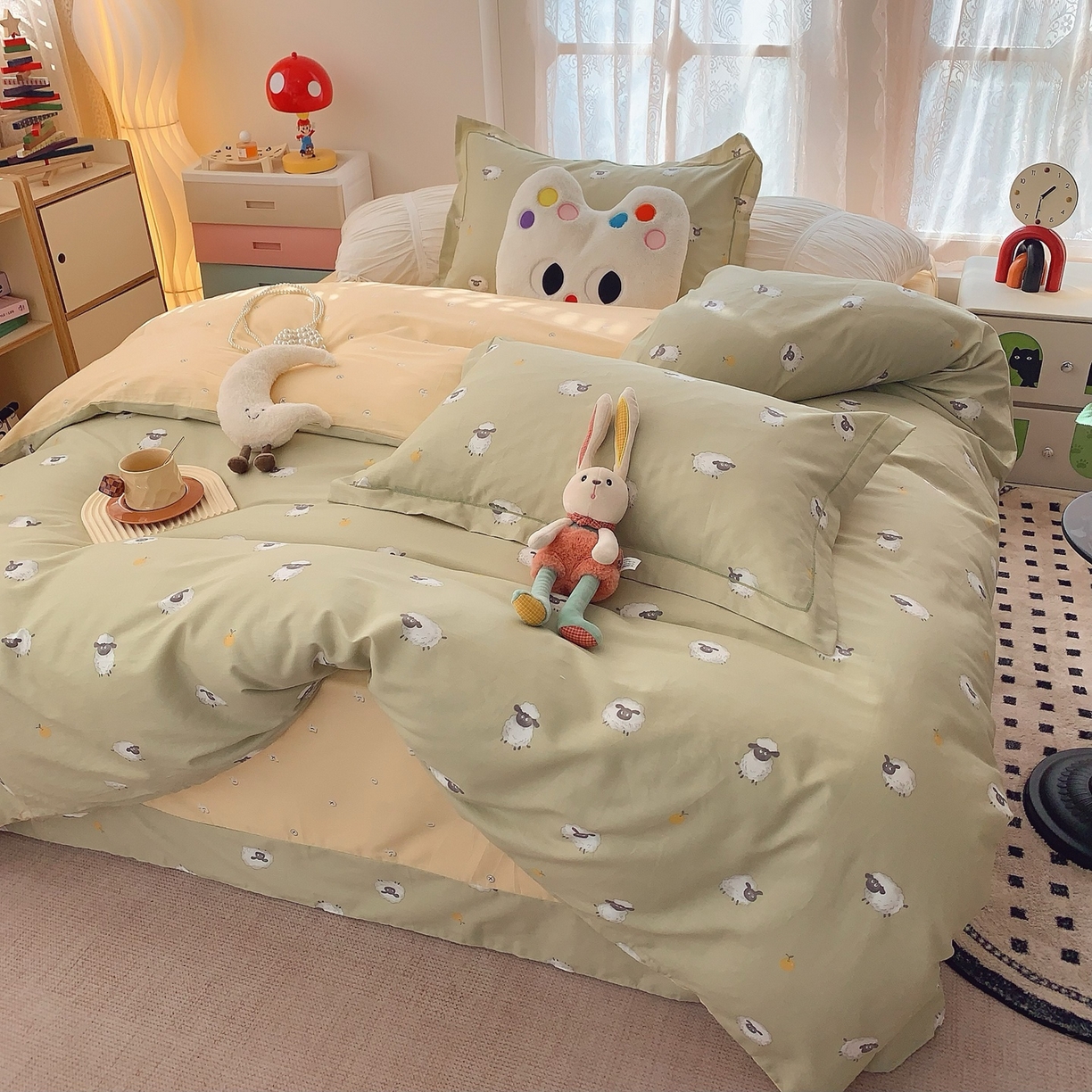 91家纺网 家纺一手货源 找家纺 莱豫家纺 2025新款全棉纯棉小清新印花四件套-第二波 小羊肖恩