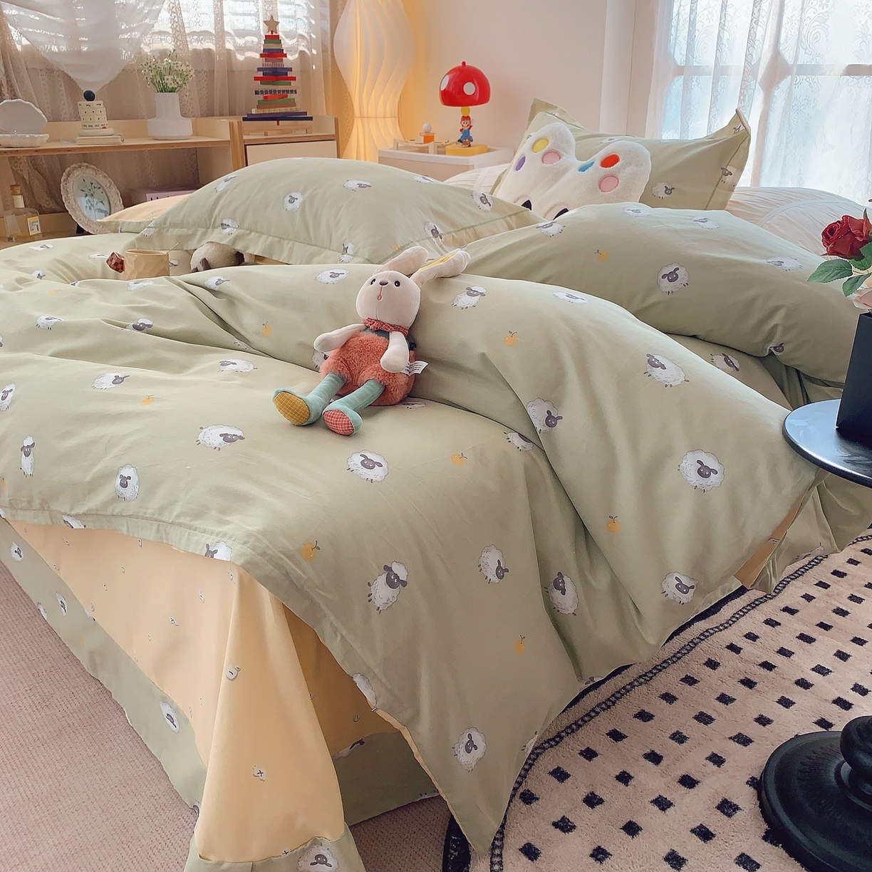 91家纺网 家纺一手货源 找家纺 莱豫家纺 2025新款全棉纯棉小清新印花四件套-第二波 小羊肖恩