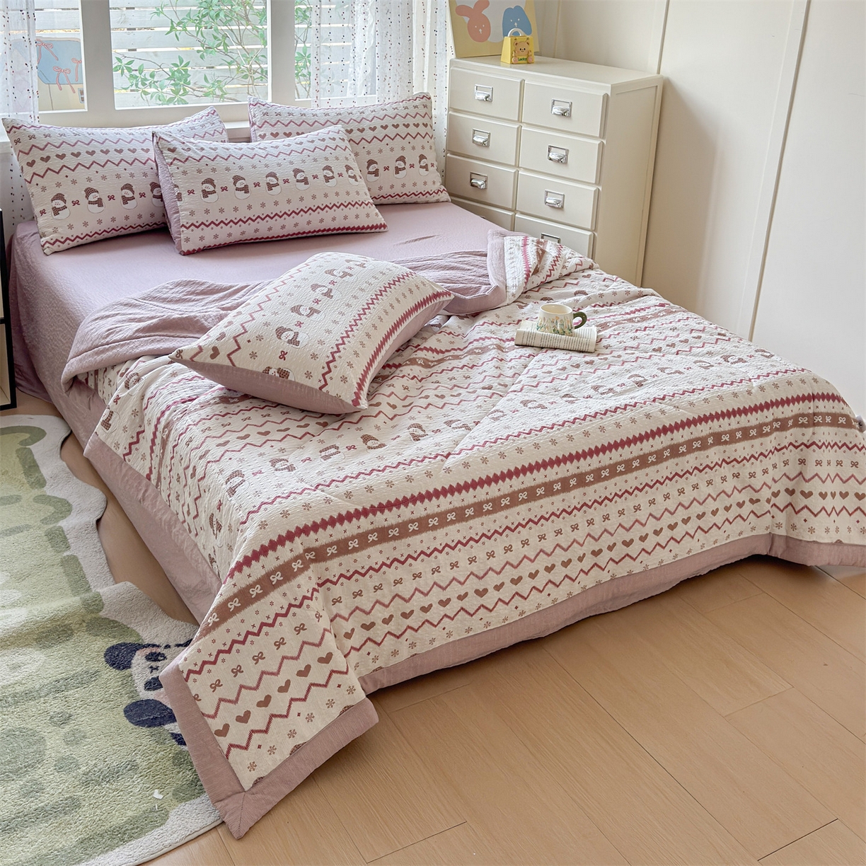 91家纺网 家纺一手货源 找家纺 奥裕家纺 2026春夏新款皱皱纱夏被夏凉被空调被四件套 冰雪世界