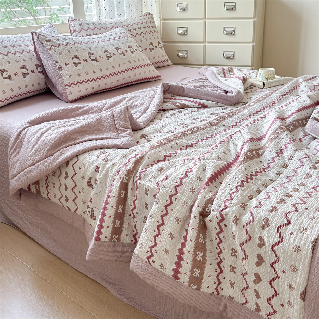 91家纺网 家纺一手货源 找家纺 奥裕家纺 2026春夏新款皱皱纱夏被夏凉被空调被四件套 冰雪世界