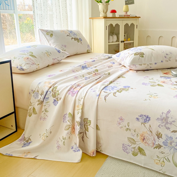 91家纺网 家纺一手货源 找家纺 首爱家纺 2026春夏新款100%全棉纯棉老粗布床单凉席席子 花梦乐园