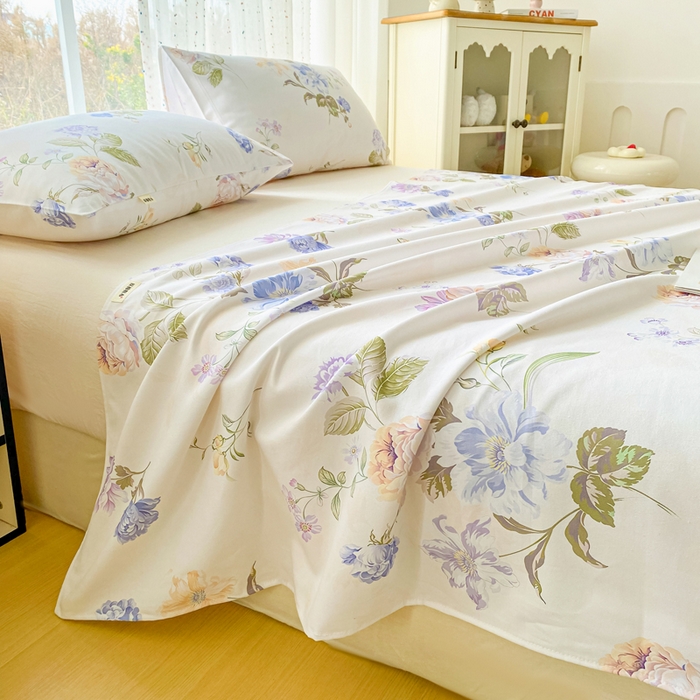 91家纺网 家纺一手货源 找家纺 首爱家纺 2026春夏新款100%全棉纯棉老粗布床单凉席席子 花梦乐园