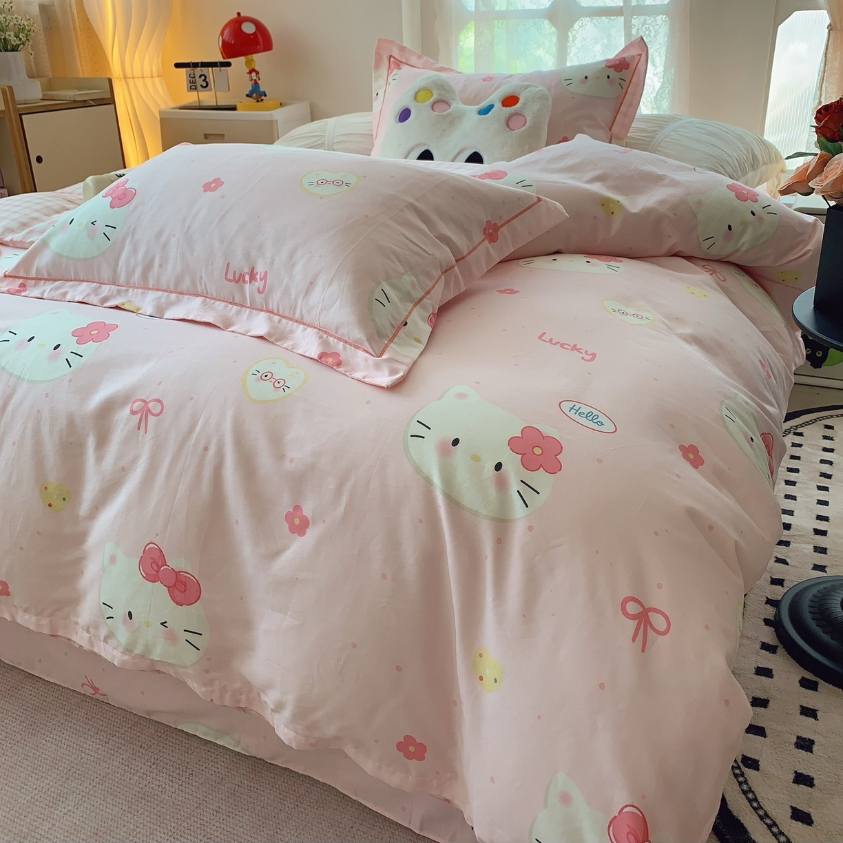 91家纺网 家纺一手货源 找家纺 莱豫家纺 2025新款全棉纯棉小清新印花四件套-第二波 小猫咪