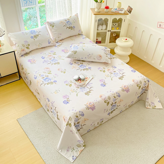 91家纺网 家纺一手货源 找家纺 首爱家纺 2026春夏新款100%全棉纯棉老粗布床单凉席席子 花梦乐园